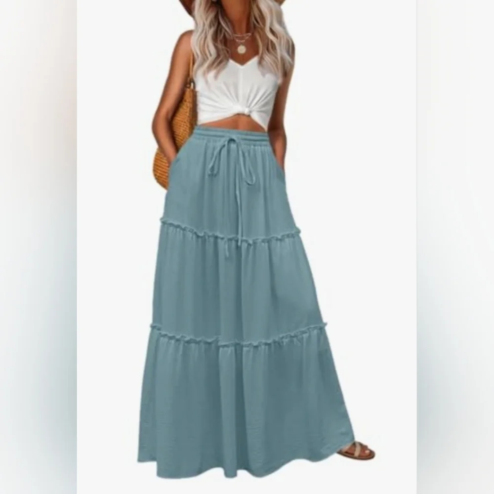 Elegant Blue Maxi Skirt - Picture 6 of 6